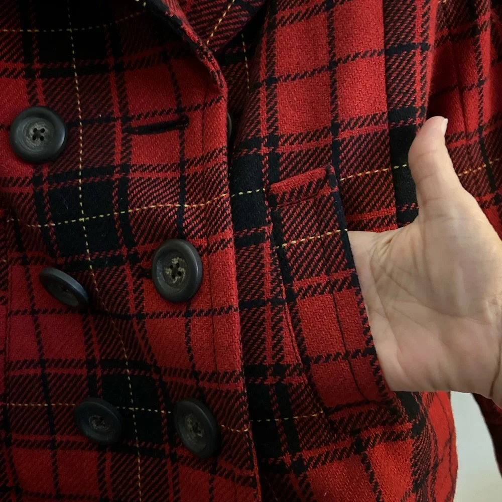 Merona Double-Breasted Red Pea Coat EUC - Picture 3 of 6